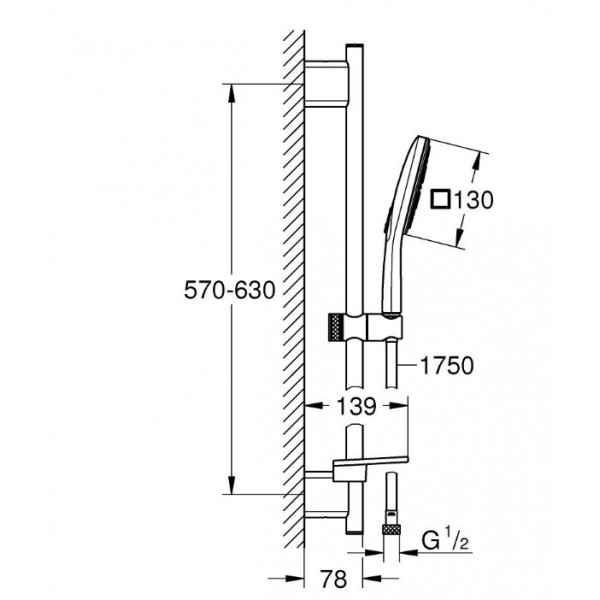 Set de dus cu bara RAINSHOWER SMARTACTIVE 130 CUBE 26583000 Grohe - Img 2