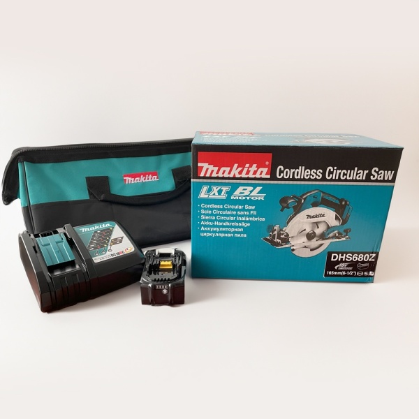 Set Fierastrau circular de mana LXT 18V, 165mm cu incarcator si acumulator DHS680Z Makita