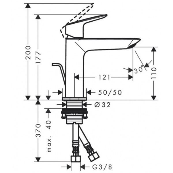 Baterie lavoar LOGIS 110 FINE cu ventil pop-up 71251000 Hansgrohe - Img 2