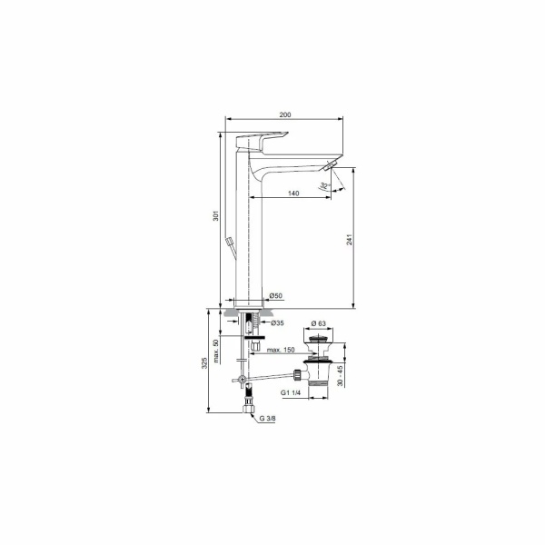 Baterie lavoar Tesi inalta cu ventil Ideal Standard - Img 2
