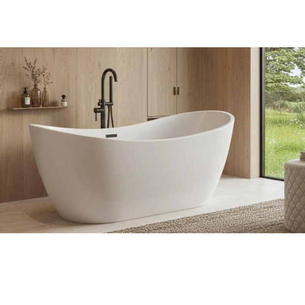 Cada freestanding albă ovală Becrisa Ravi MC01, acril, 170 × 75 cm - Img 2