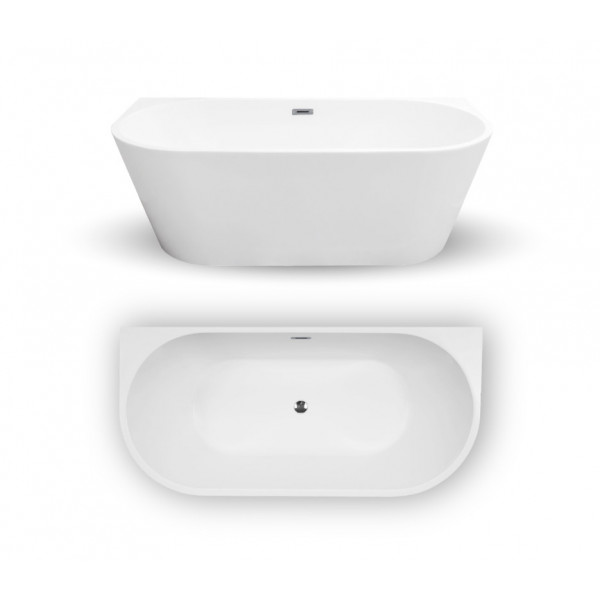 Cada freestanding la perete, ovala, albă din acril, 170X80 cm, Rona MC02-1, Becrisa - Img 2