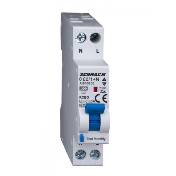 Disjunctor diferential RCBO Tip A B 16/003A 1P N un modul 6kA