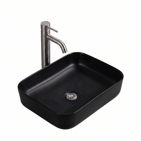 Lavoar baie pe blat Elegance, dreptunghiular, negru mat, din ceramica, 50 x 40 x 13 cm, Anahita - Img 5