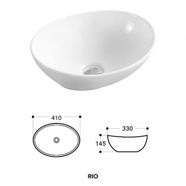 Lavoar baie pe blat RIO, oval, alb din ceramica, 41x33x14.5 CBA082 Fluminia - Img 3