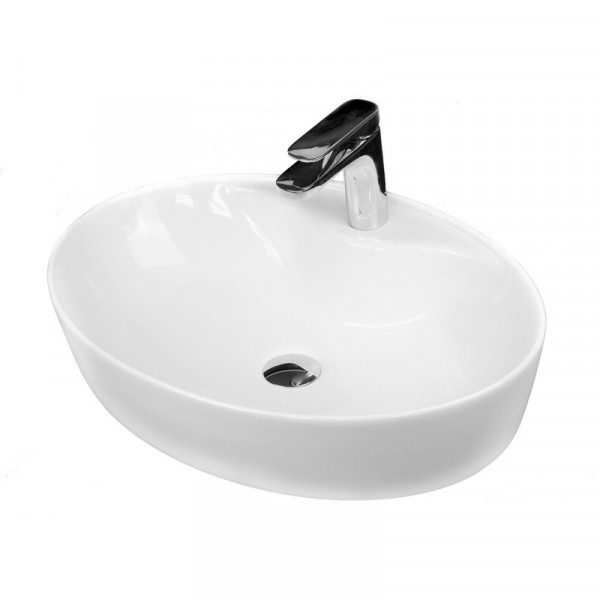 Lavoar baie pe blat TAMISA, oval, alb din ceramica 57 x 41cm, Fluminia - Img 3