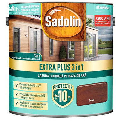 Lazura lucioasa pentru lemn pe baza de apa Sadolin Extra plus 3 in 1 teak 0.75L