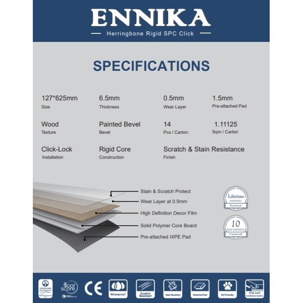 Pardoseala tip parchet SPC Herringbone ENNIKA BLACKSTONE OAK 6,5 mm, 33, 1,112mp/pac placa A/B - Img 4