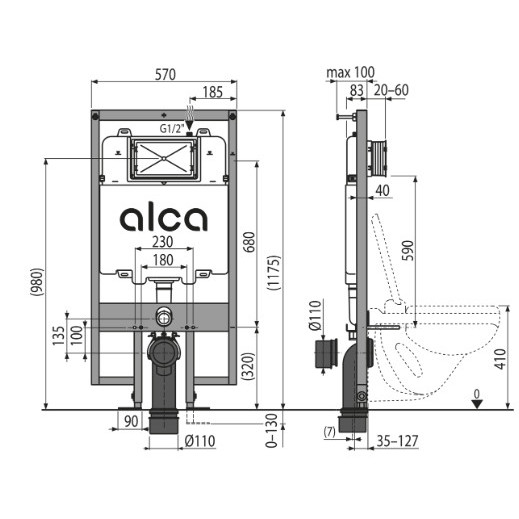 Rezervor WC incastrat SLIM pentru instalari in gips-carton AM1101/1200 SLIM Alcadrain - Img 2
