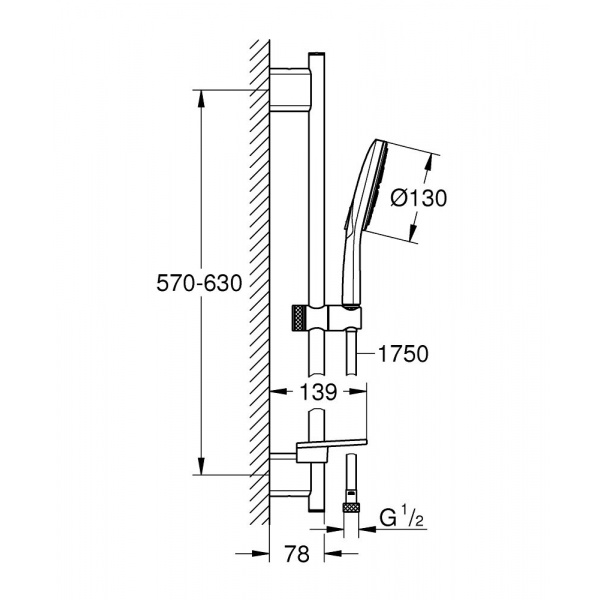 Set de dus Rainshower SmartActive 130 cu para de dus 3 jeturi, furtun 175cm, bara de dus 60cm si savoniera, crom Grohe - Img 2