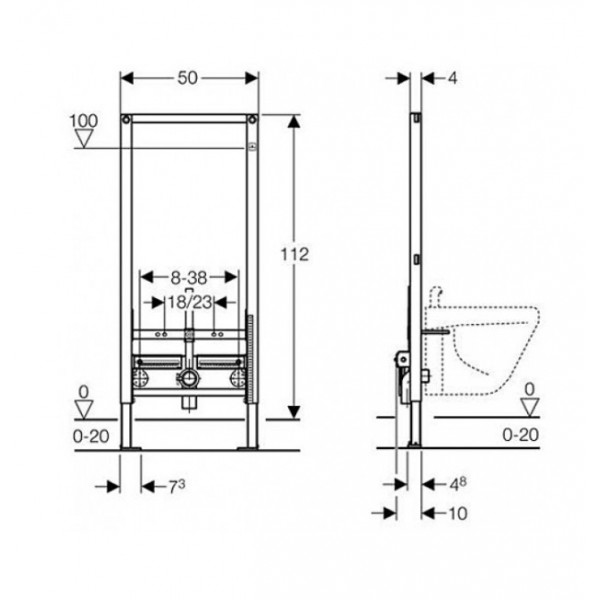 Sistem de instalare DUOFIX pentru bideu suspendat inaltime 112cm Geberit - Img 2