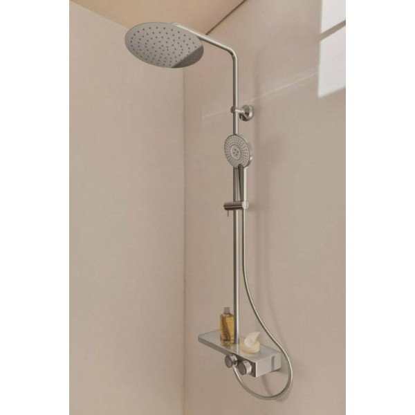 Sistem dus CERATHERM S200 rotund termostatic etajera sticla alba A7331AA - Img 2