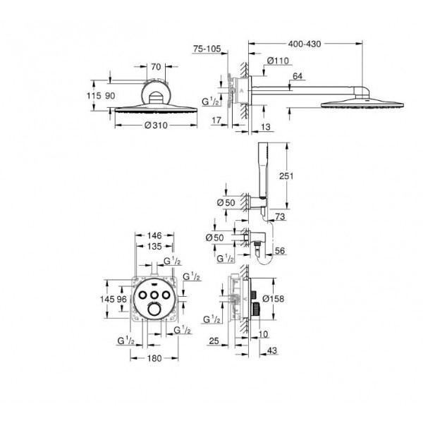 Sistem dus GROHTHERM SMARTCONTROL RAINSHOWER 310 SmartActive rotund thermostatic incastrat 34705000 Grohe - Img 3