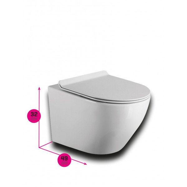 Vas WC suspendat Rimless cu capac, 48,5 x 36,5 x 37 cm, alb, Magenta S02010106P - Img 3