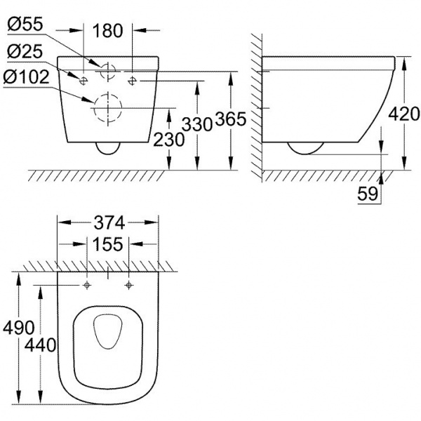 WC suspendat Grohe Euro Ceramic Rimless 37x49 cm evacuare orizontala 39206000 - Img 2