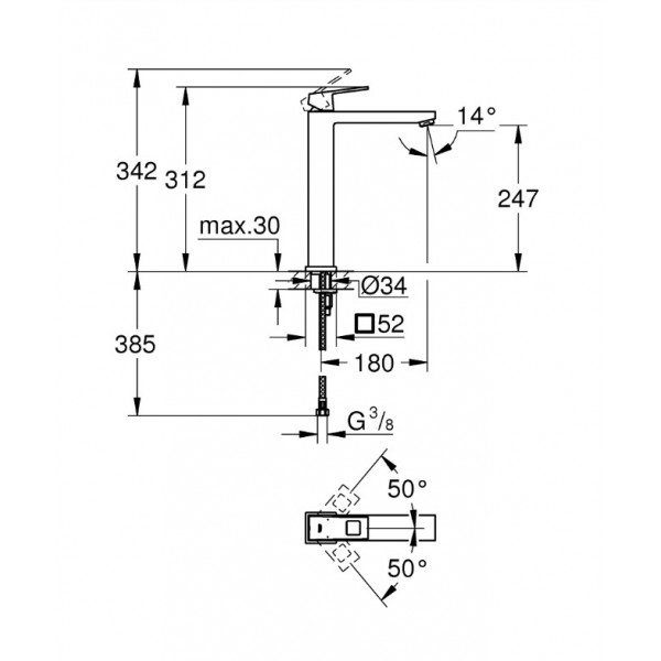 Baterie lavoar Eurocube monocomanda XL-size Grohe 23406000 - Img 2