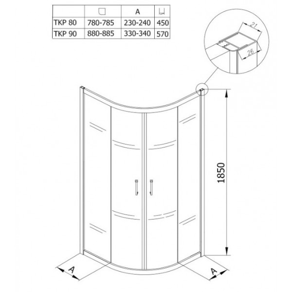Cabina de dus semirotunda Eco Quat profil crom sau negru Kolpasan - Img 3