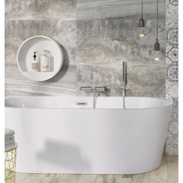 Cada freestanding la perete, ovala, albă din acril, 170X80 cm, Rona MC02-1, Becrisa - Img 3