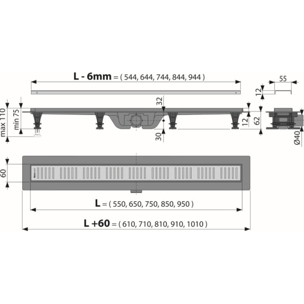 Canal de scurgere black 55cm + gratar APZ10 black Alcadrain - Img 2