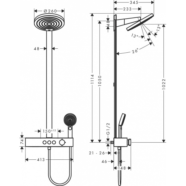 Coloana de dus Pulsify S 260 2jet cu baterie termostatata ShowerTablet Select 400, bronz periat Hansgrohe - Img 3