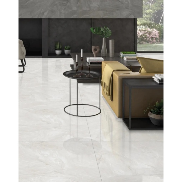 Gresie Sea Wave Silver Lucios, tip marmura, portelanat, rectificat, interior, gri deschis 60x120cm India - Img 3