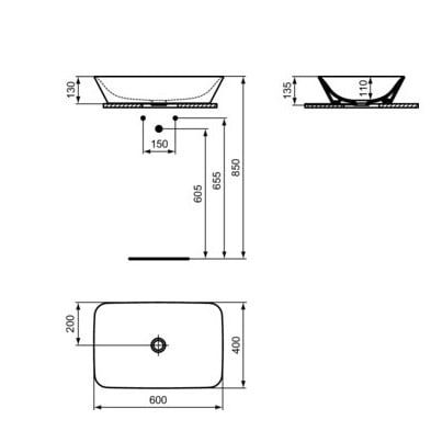 Lavoar baie pe blat Connect air, asimetric alb din ceramica Ideal Standard - Img 6