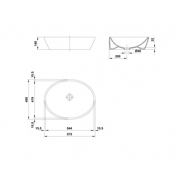 Lavoar baie pe blat Soft, rotund alb din ceramica 57,5x45cm 1305001 Gala - Img 3