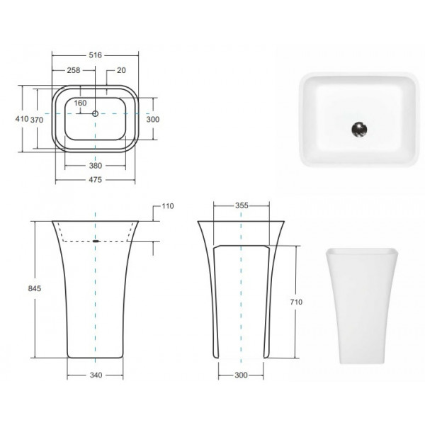 Lavoar freestanding Assos, dreptunghiular alb din compozit 40x50x85cm BSCUMD-A-WO Besco - Img 3