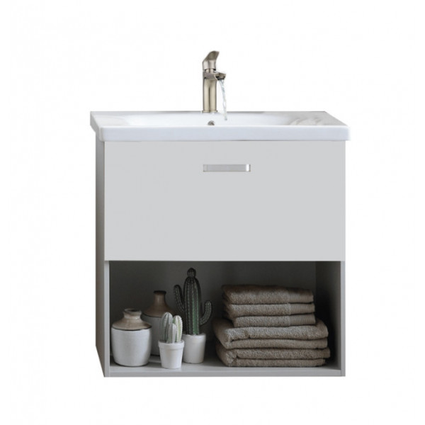 Set mobilier suspendat si lavoar Evelin 65 cm Alb