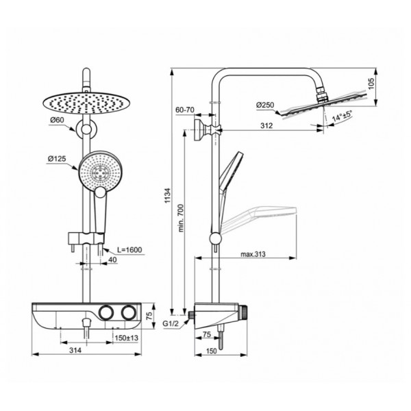 Sistem dus CERATHERM S200 rotund termostatic etajera sticla alba A7331AA - Img 3