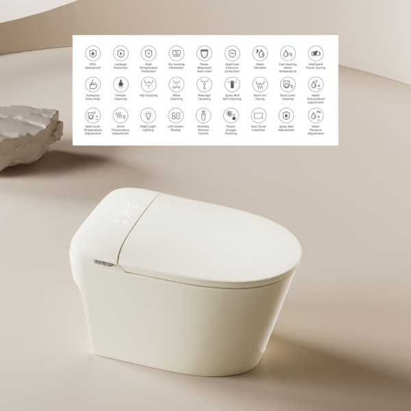Vas WC stativ multifuncțional cu bideu încorporat Rimless și capac Soft Close, 68 x 40 x 46 cm, alb, Anahita - Img 5