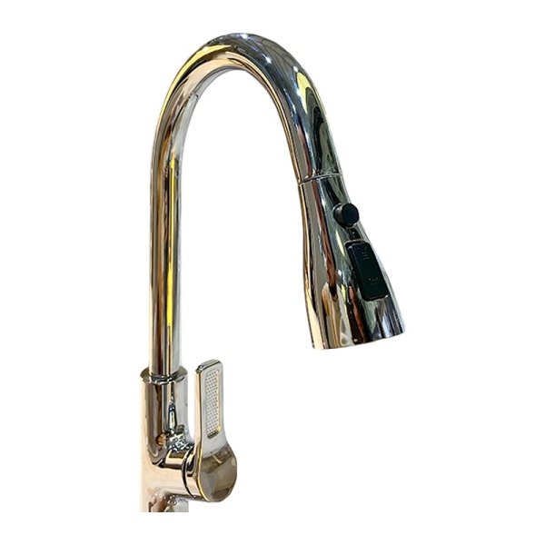 Baterie bucatarie FU03, satin, monocomanda, cu pipa extractabila, inox, Anahita - Img 2