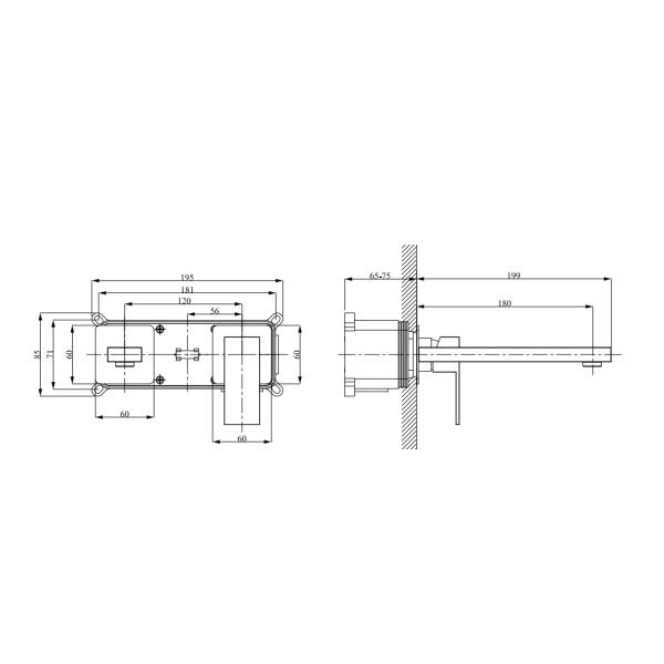 Baterie lavoar ingropata Cold Start Cube Himark, cromata, pipa 19.9 cm, corp incastrat inclus - Img 2