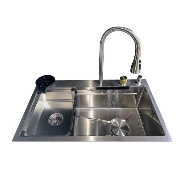 Chiuveta bucatarie multifunctionala Smart, inox, satin, cu baterie, o cuva, 75 x 48 x 22 cm, Anahita - Img 2