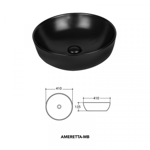 Lavoar baie pe blat Amereta,negru rotund din ceramica diametru 41,5 cm, Fluminia - Img 3
