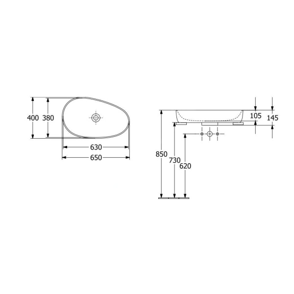 Lavoar baie pe blat Antao, oval din ceramica alb 65x40cm Villeroy&amp;Boch 4A7465R1 - Img 2