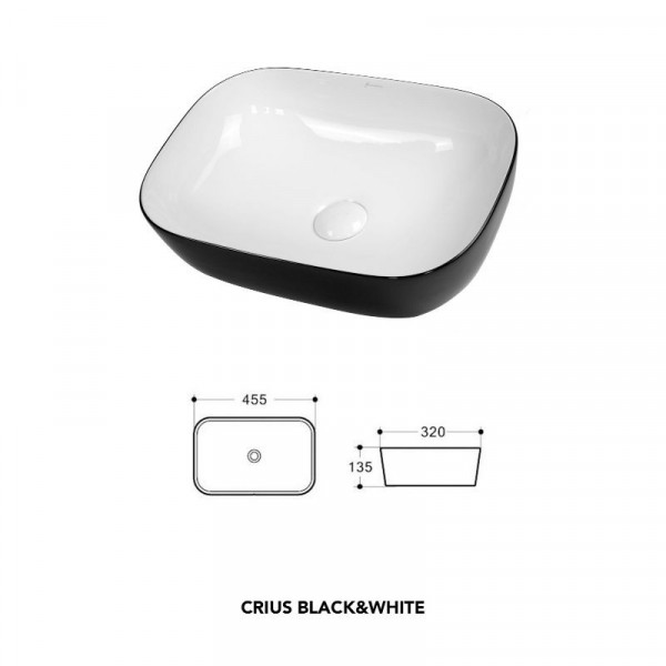 Lavoar baie pe blat CRIUS, dreptunghiular, alb-negru din ceramica. 45.5x32cm ARTC80426-CBKW Fluminia - Img 5