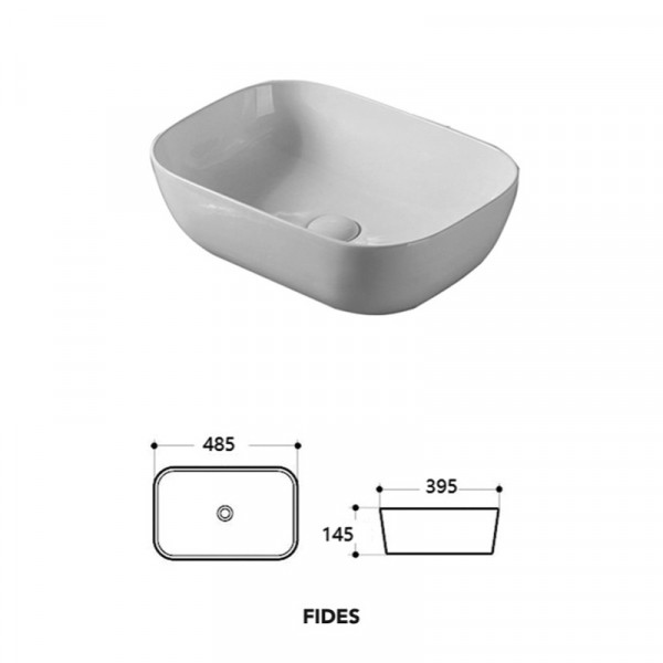 Lavoar baie pe blat FIDES, dreptunghiular, alb din ceramica, 48.5x39.5cm Fluminia - Img 2