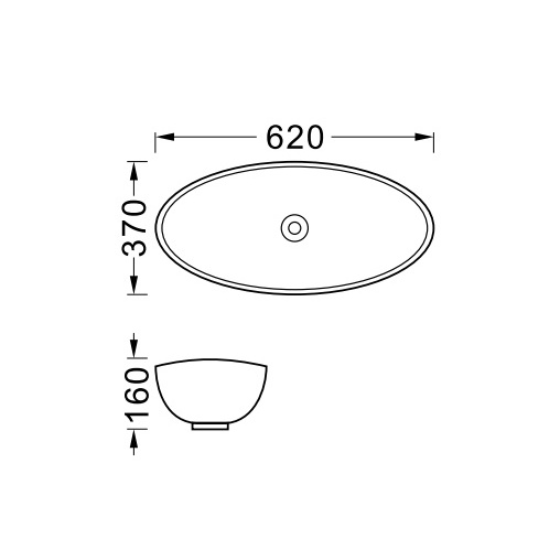 Lavoar pe blat Beauty, oval negru mat din ceramica 62x37x16cm Anahita - Img 3