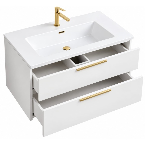 Mobilier baie suspendat alb cu manere gold Luna 80x45.5x50cm - Img 2