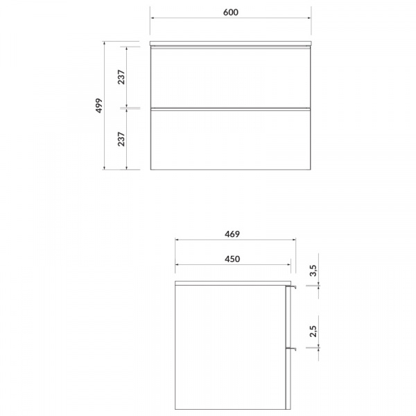 Mobilier suspendat alb Virgo 60cm cu manere crom pentru lavoar pe blat S522-040 - Img 2