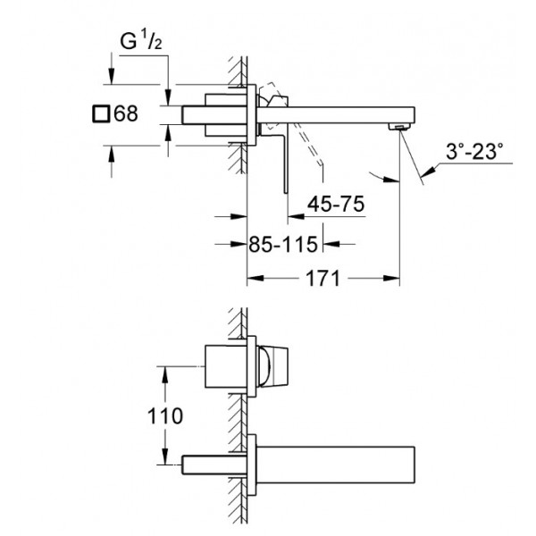 Ornament baterie lavoar perete Eurocube pipă 23,1 cm Grohe 23447000 fara corp incastrat - Img 2