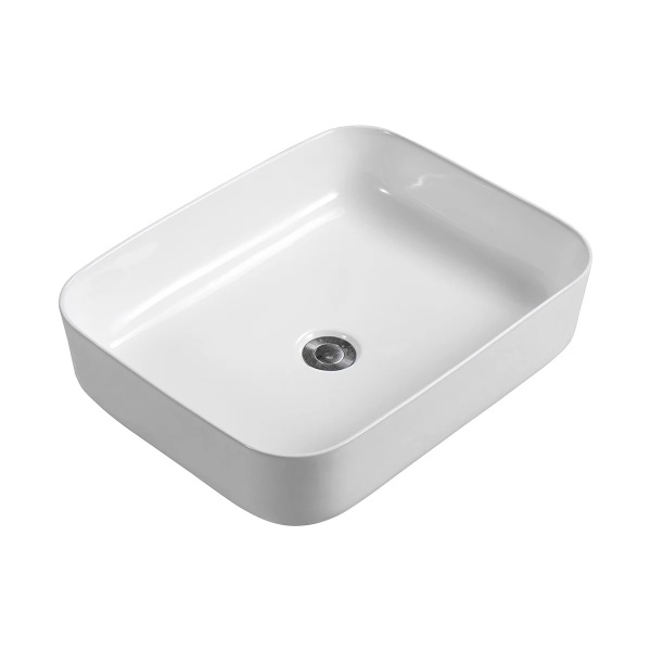 Set lavoar pe blat Anahita Elegance, alb, ceramica, 50 x 39 x 13 cm, baterie inalta negru Cube - Img 4