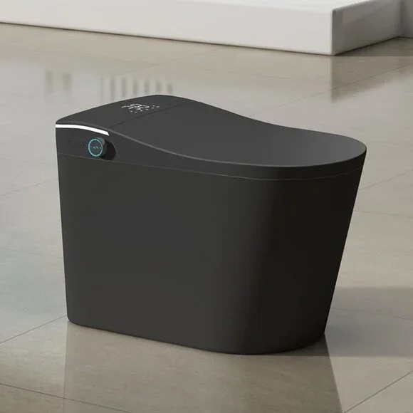 Vas WC negru Smart, stativ multifuncțional cu capac soft close, Anahita