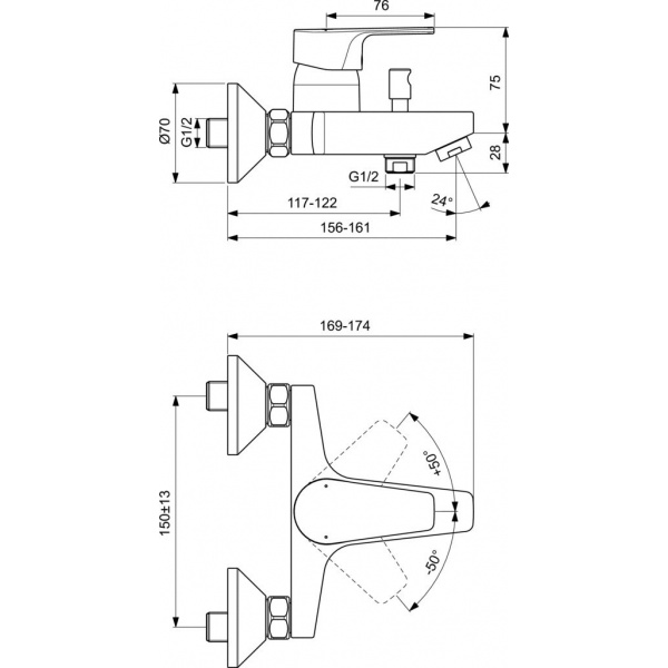 Baterie cada dus Cerafine BC692AA, 1/2'', aparenta, monocomanda Ideal Standard - Img 2