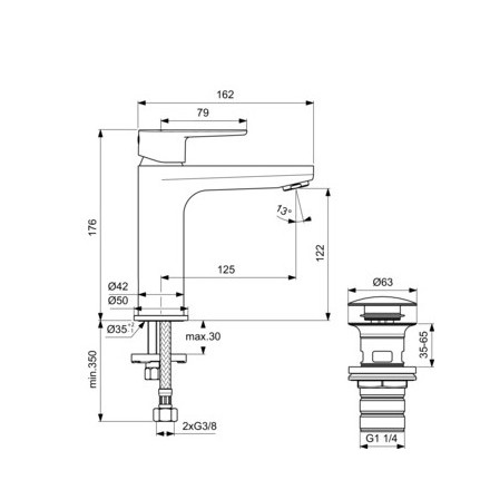 Baterie lavoar cu ventil click-clack CERAFINE O 120 BD131RO Ideal Standard - Img 2