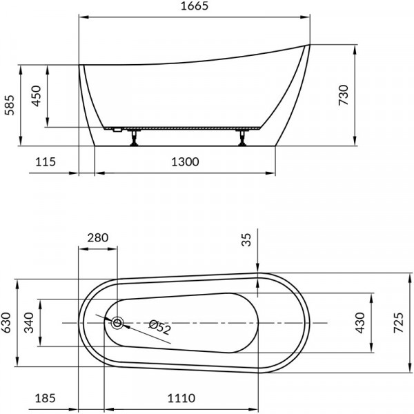 Cada freestanding ovala, cu picioare, alb din acril, 166.5x 72.5 cm, S301-302 Zen, Cersanit - Img 2