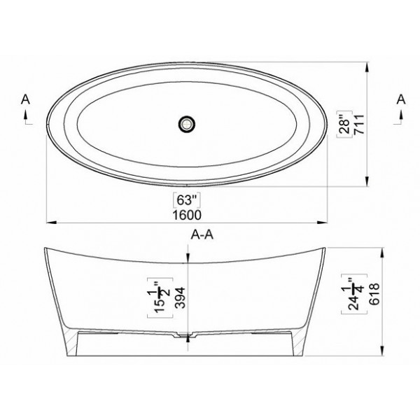 Cada freestanding ovala din compozit, POROS fara preaplin ventil click-clack inclus MRM601143161003 Cast Marble - Img 3