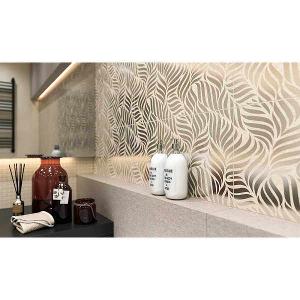Decor SYMETRY BEIGE INSERTO crem si frunze aurii, baie bucatarie 30x60cm Paradyz - Img 2