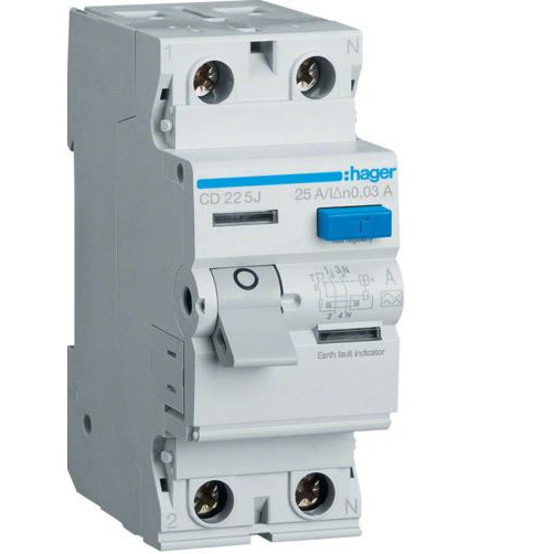 Intrerupator diferential RCCB 2P 25A 30mA tip A CD225J Hager